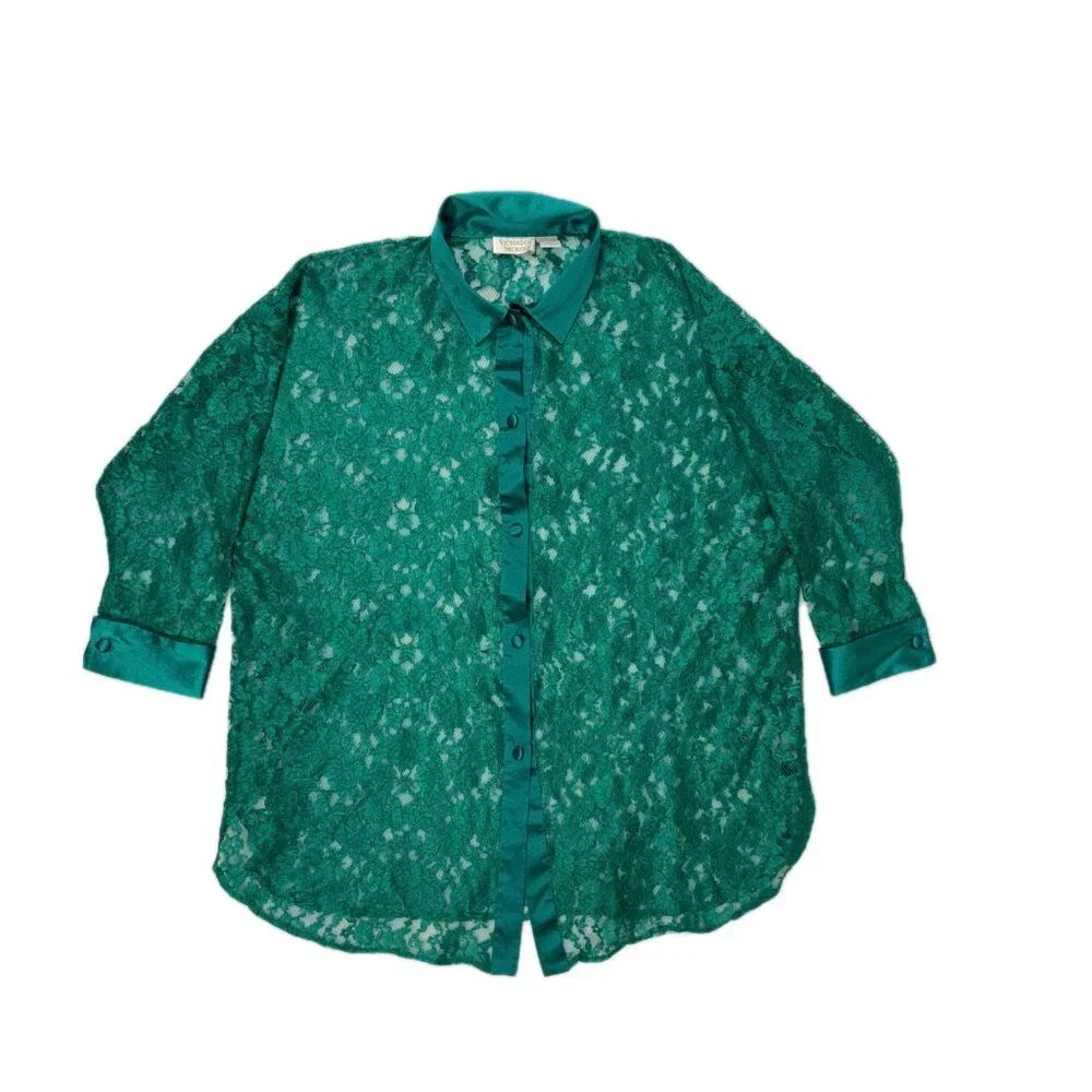 VICTORIA'S SECRET | Vtg GOLD Label Sheer Green Lace Sleep Shirt 80s 90s Sz M/L - Picture 1 of 16
